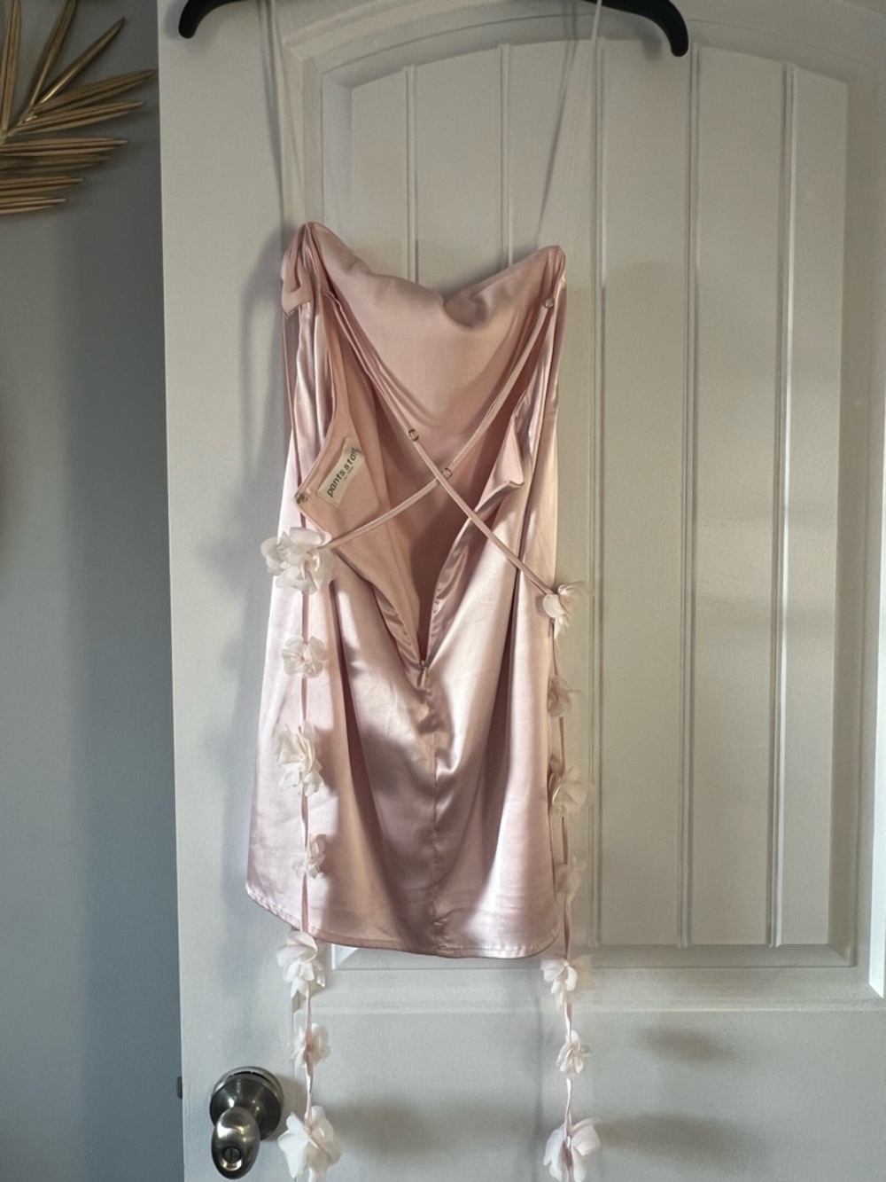 Floral-Trim Satin Slip Dress - Blush Pink